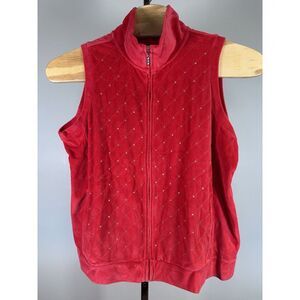 Quacker‎ Factory Womens 1X Red Velvet Vest Rhinestones Causal Dress Up Bling